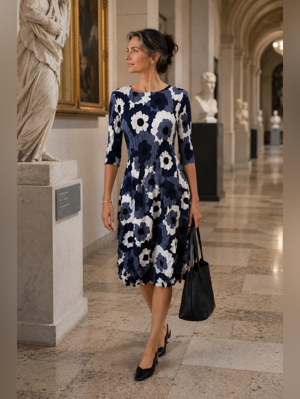 Alquema Smash Pocket Dress Blue Floral Pleated Midi Art to Wear Size 2